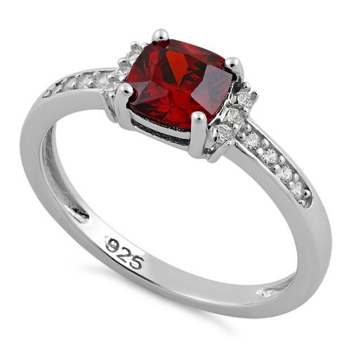 Sterling Silver Cushion Dark Garnet CZ Ring