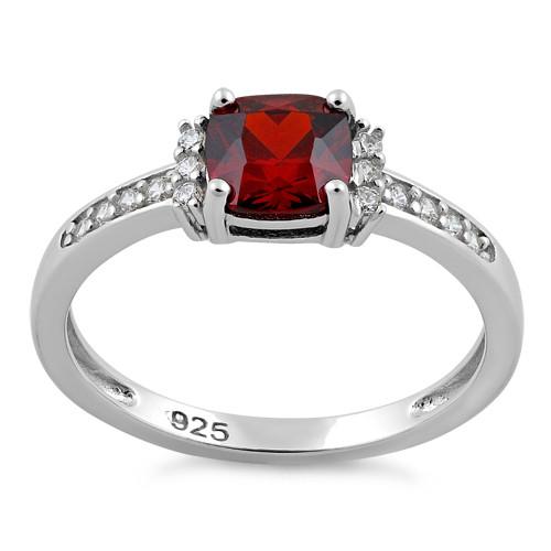 Sterling Silver Cushion Dark Garnet CZ Ring