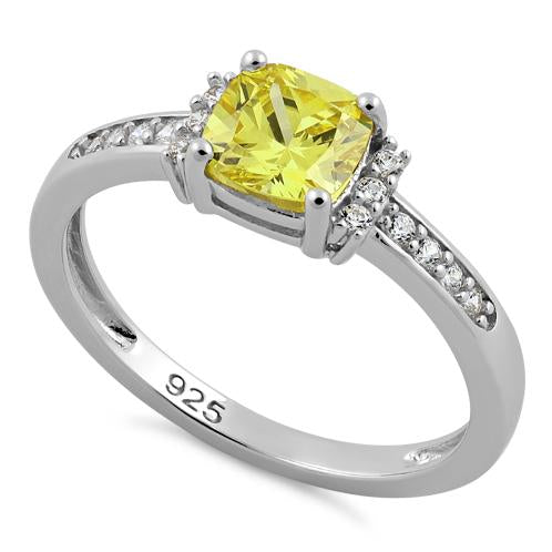 Sterling Silver Cushion Yellow CZ Ring