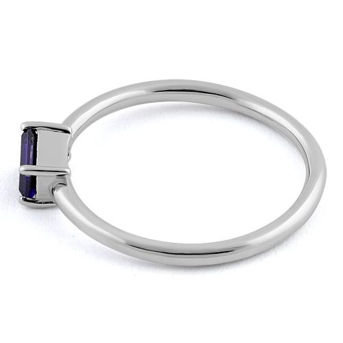 Sterling Silver Dainty Baguette Straight Amethyst CZ Ring