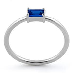 Sterling Silver Dainty Baguette Straight Blue Spinel CZ Ring