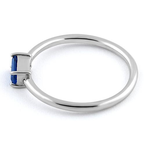 Sterling Silver Dainty Baguette Straight Blue Spinel CZ Ring