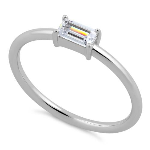 Sterling Silver Dainty Baguette Straight Clear CZ Ring