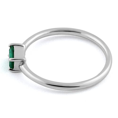 Sterling Silver Dainty Baguette Straight Emerald CZ Ring