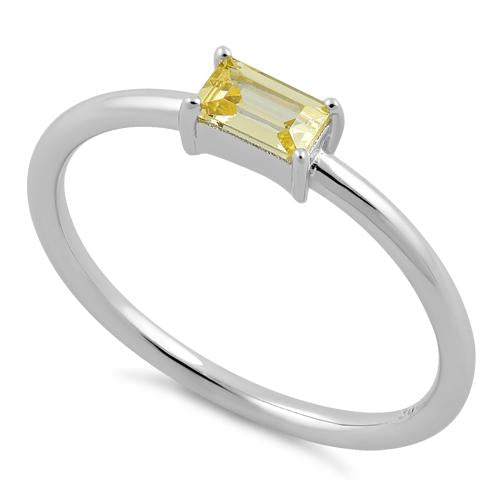 Sterling Silver Dainty Baguette Straight Yellow CZ Ring