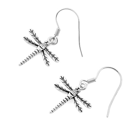 Sterling Silver Dangling Dragonfly Earrings