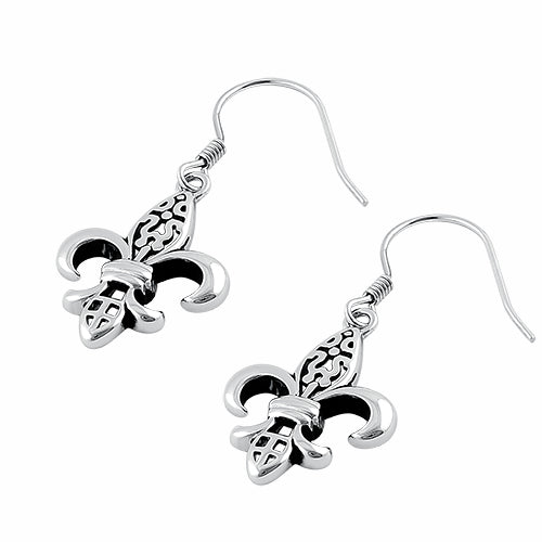 Sterling Silver Dangling Fleur de Lis Earrings