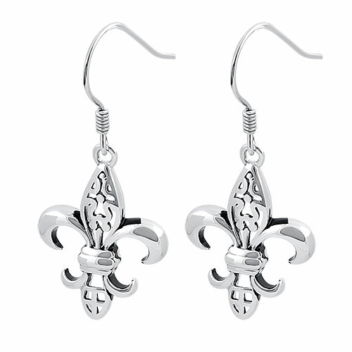 Sterling Silver Dangling Fleur de Lis Earrings