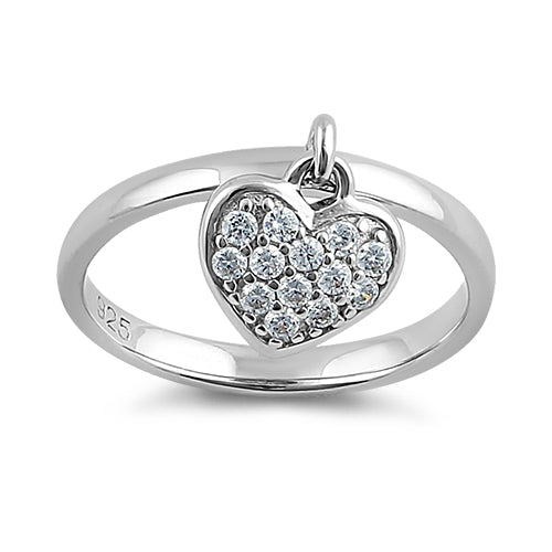 Sterling Silver Dangling Heart CZ Ring