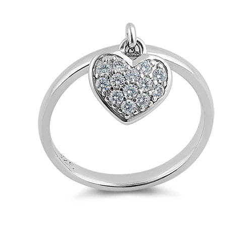 Sterling Silver Dangling Heart CZ Ring