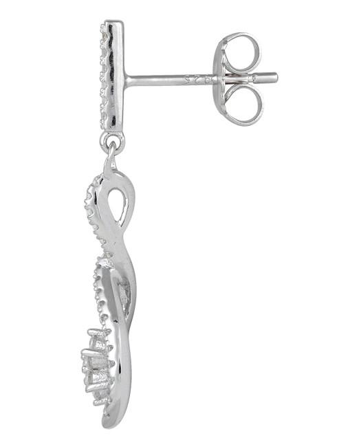 Sterling Silver Dangling Plumeria Flower CZ Earrings
