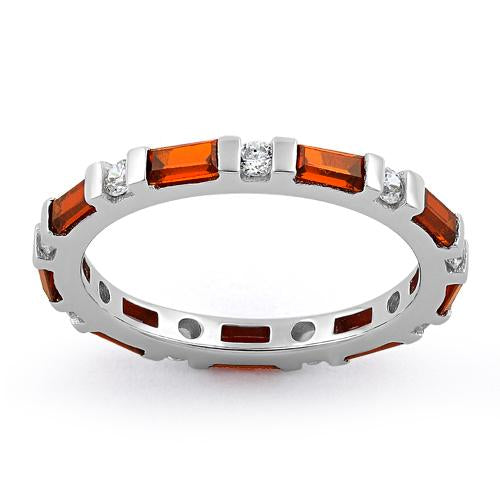 Sterling Silver Fire Orange and Clear CZ Eternity Ring