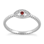 Sterling Silver Dark Garnet Stone Evil Eye CZ Ring
