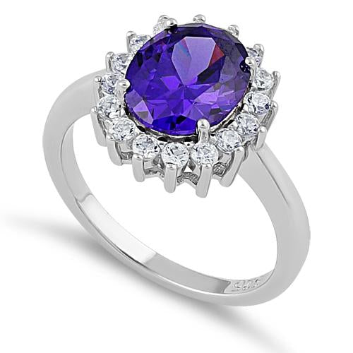 Sterling Silver Dark Violet Oval CZ Ring
