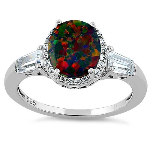 Sterling Silver Dazzling Oval Black Lab Opal CZ Ring