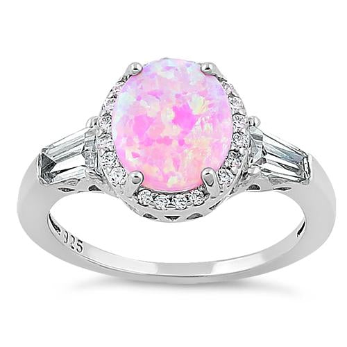 Sterling Silver Dazzling Oval Pink Lab Opal CZ Ring