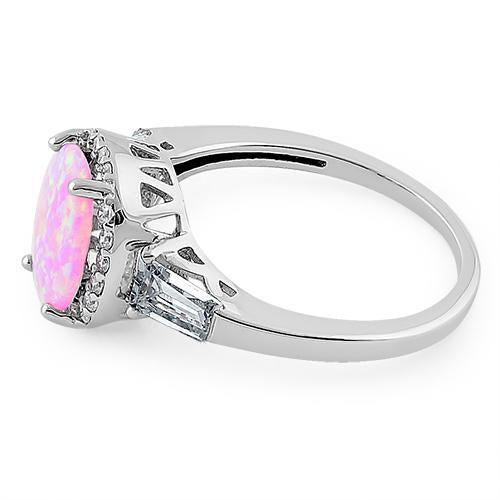 Sterling Silver Dazzling Oval Pink Lab Opal CZ Ring