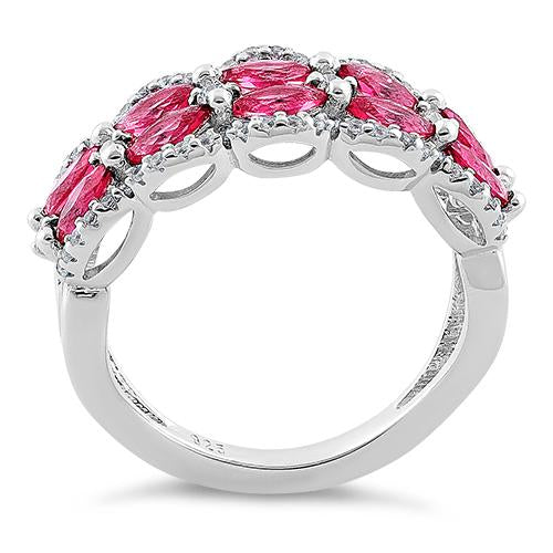 Sterling Silver Decorative Marquise & Round Cut Ruby CZ Ring