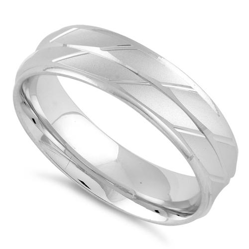 Sterling Silver Diamond Cut 2 Layer Lines Wedding Band Ring