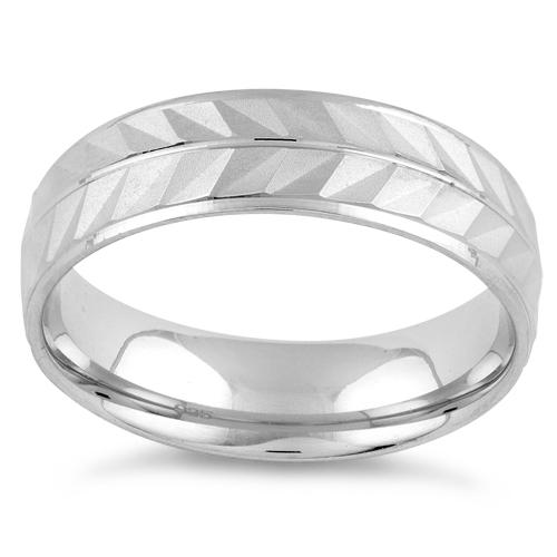 Sterling Silver Diamond Cut 2 Layer Zig Zag Wedding Band Ring