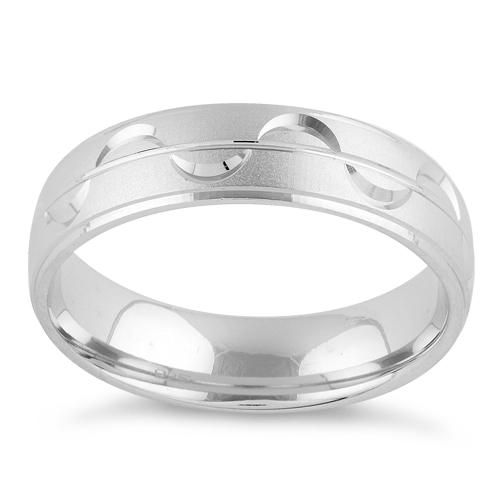 Sterling Silver Diamond Cut Half Moon Wedding Band Ring