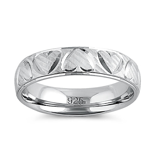 Sterling Silver Diamond Cut Heart Band Ring