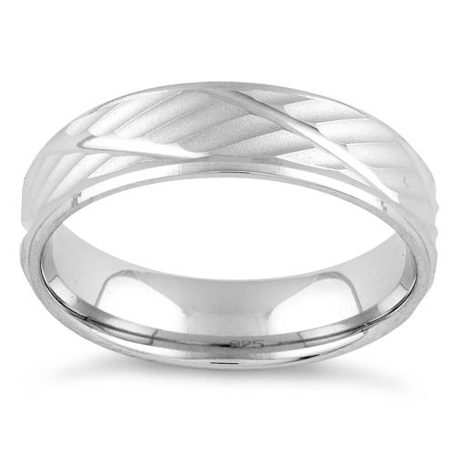 Sterling Silver Diamond Cut Lines Wedding Band Ring