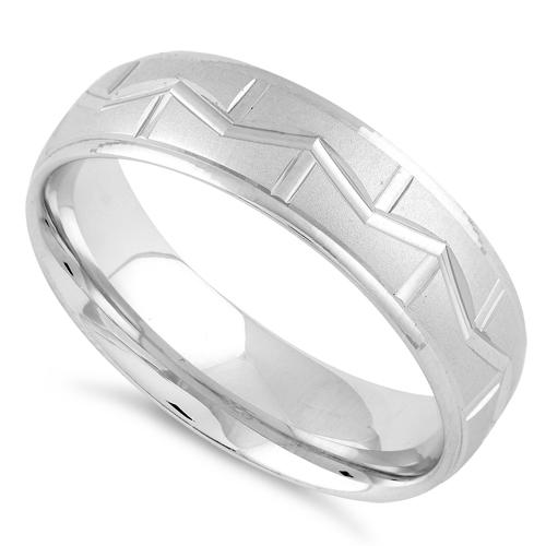 Sterling Silver Diamond Cut M Shaped Wedding Band Ring
