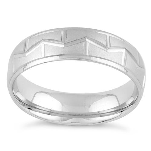 Sterling Silver Diamond Cut M Shaped Wedding Band Ring