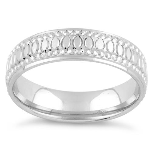 Sterling Silver Diamond Cut Oval Wedding Band Ring
