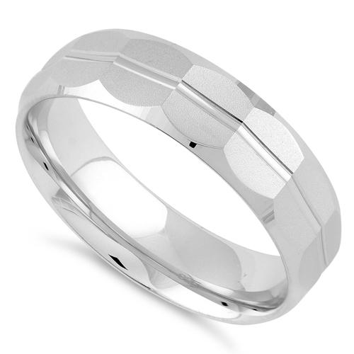 Sterling Silver Diamond Cut Pattern Wedding Band Ring