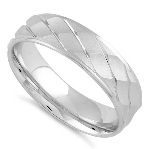 Sterling Silver Diamond Cut Pattern Wedding Band Ring