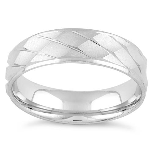 Sterling Silver Diamond Cut Pattern Wedding Band Ring