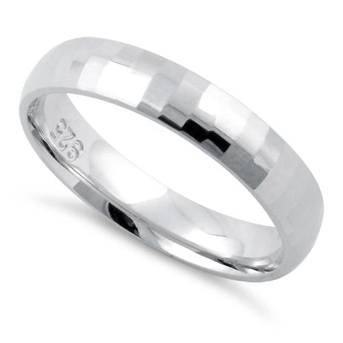 Sterling Silver Diamond Cut Pattern Wedding Band Ring 4mm