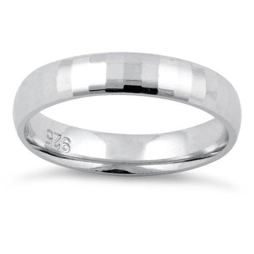 Sterling Silver Diamond Cut Pattern Wedding Band Ring 4mm