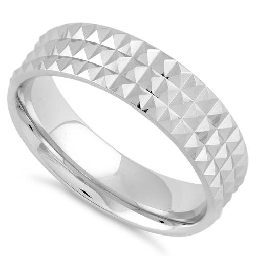 Sterling Silver Diamond Cut Pyramid Pattern Wedding Band Ring