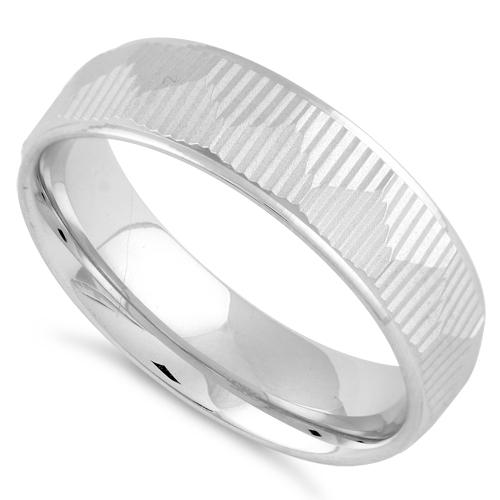 Sterling Silver Diamond Cut Triangle Lines Wedding Band Ring