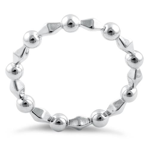 Sterling Silver Diamond Shape and Bead Ring