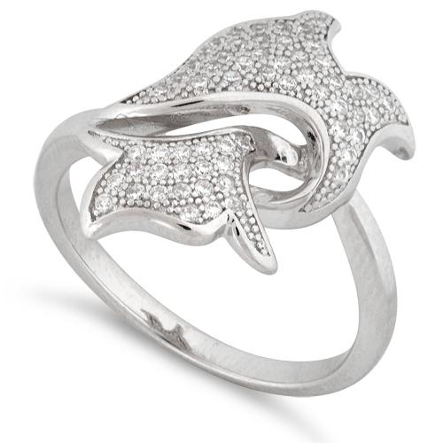 Sterling Silver Dolphin Pave CZ Ring