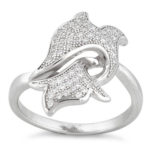 Sterling Silver Dolphin Pave CZ Ring