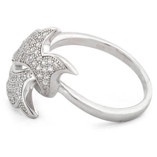 Sterling Silver Dolphin Pave CZ Ring