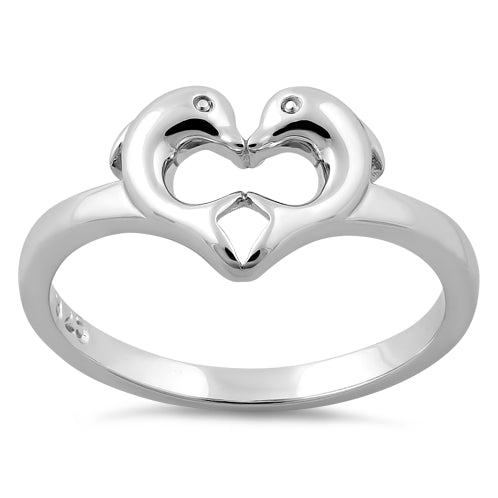 Sterling Silver Dolphins Heart Ring