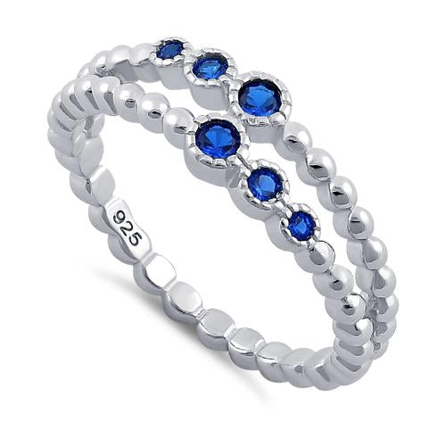 Sterling Silver Double Beaded Blue Spinel CZ Ring