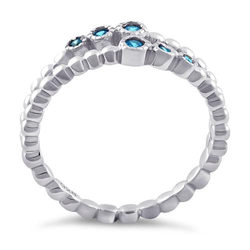 Sterling Silver Double Beaded Aqua Blue CZ Ring