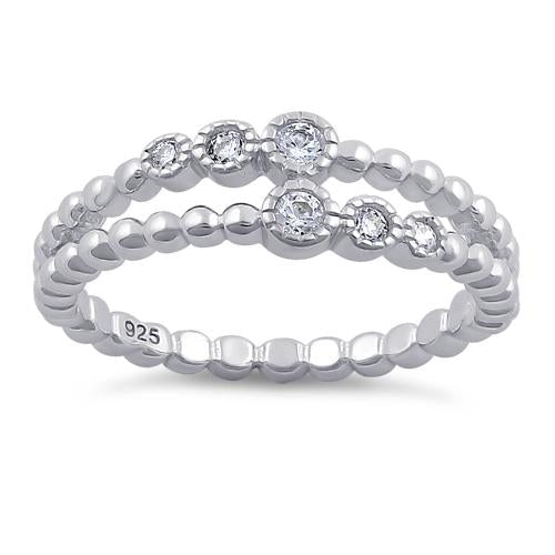 Sterling Silver Double Beaded Clear CZ Ring