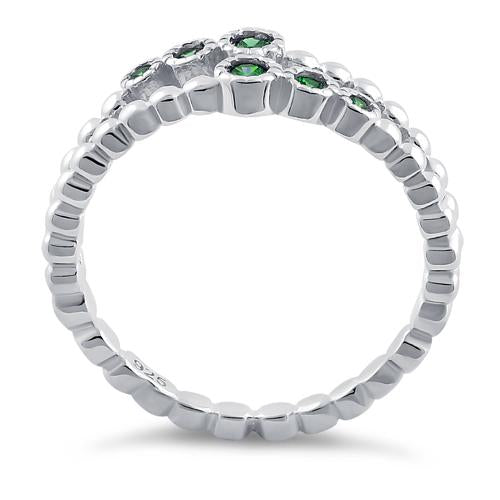 Sterling Silver Double Beaded Emerald CZ Ring