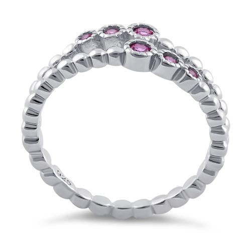Sterling Silver Double Beaded Pink CZ Ring