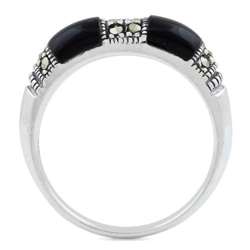 Sterling Silver Double Black Onyx Marcasite Ring