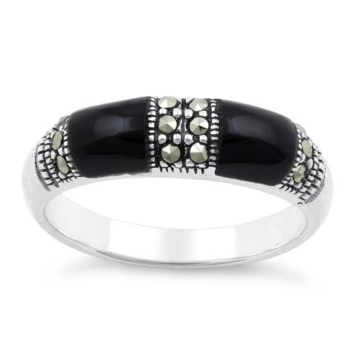 Sterling Silver Double Black Onyx Marcasite Ring