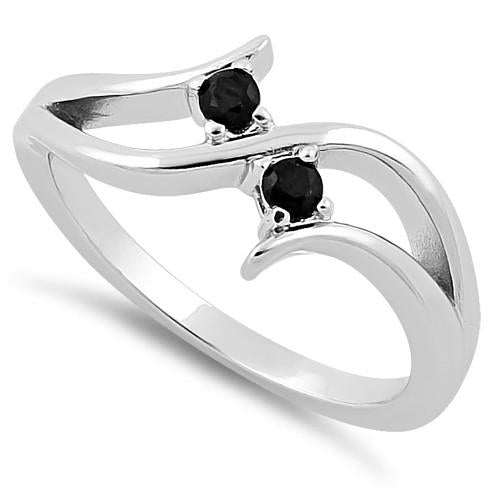 Sterling Silver Double Black Round Cut CZ Ring